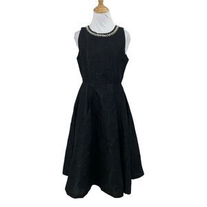 Gracia Black Dress M Medium High Jeweled Neck Sleeveless Heavy Lace Overlay